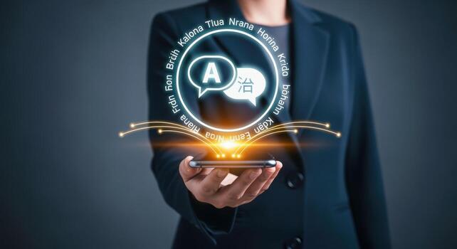 Translation App on Mobile Phone with Globe, Multiple Language Options for Global Communication Services photo