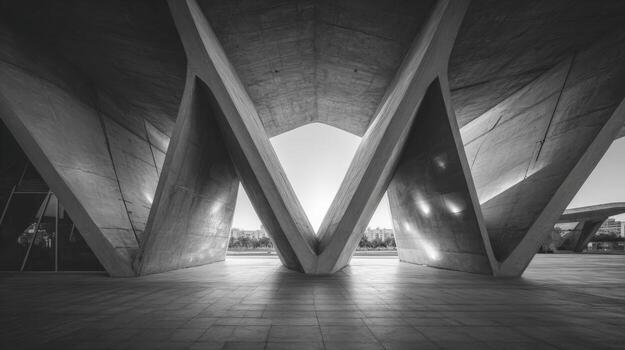 resumen arquitectónico estructura en monocromo, moderno diseño con geométrico patrones y angular hormigón elementos foto