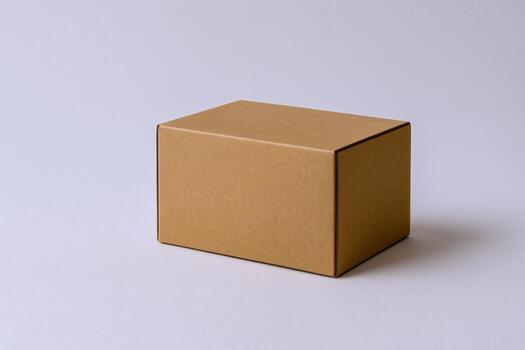 Cardboard Box on White Background Simple Packaging Mockup for Product Presentation and Delivery Services photo