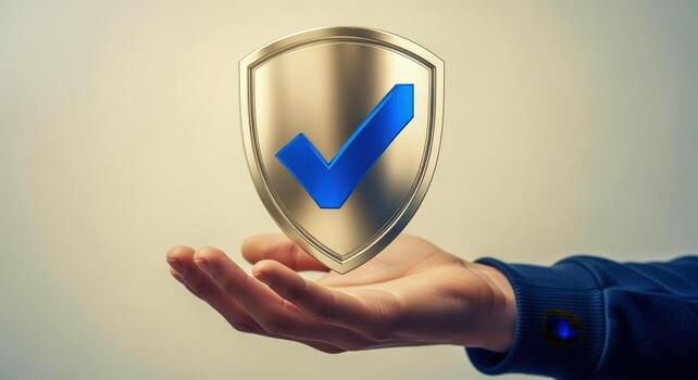 Protection Concept Hand Holding Shield with Check Mark for Security and Assurance in Business photo