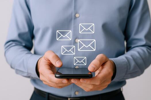 Businessman managing emails on a mobile device, demonstrating digital communication and connection in the modern workplace photo