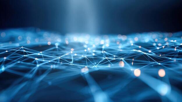 Abstract Network Connection with Glowing Nodes and Lines for Technology and Data Visualization Concepts photo