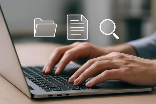 Document Management System on Laptop Streamlining Workflow with Efficient Search and File Organization for Productivity photo