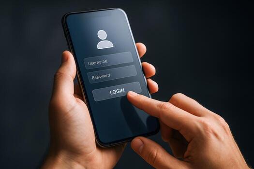 Smartphone Login Hands Entering Credentials on Mobile Device for Secure Access and Authentication Process photo