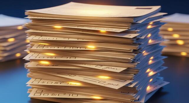 Stack of Paperwork with Checkboxes, Business Documents for Review and Data Analysis, Financial Reports photo