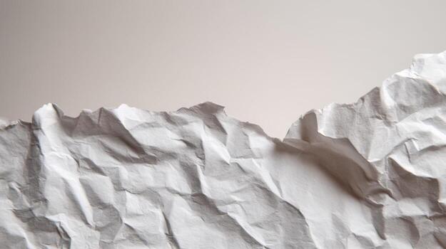 Crumpled White Paper Texture Close-Up, Depicting Creativity, Recycling, or Destruction on Neutral Background photo