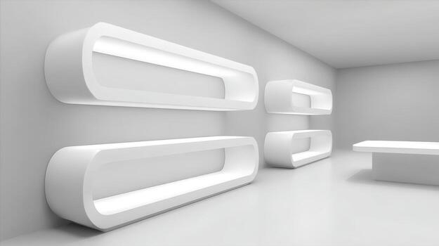 Minimalist Interior with Floating Shelves Modern Design and Clean Architecture for Retail Space photo