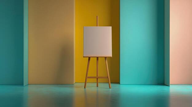Blank Canvas on Easel in Colorful Studio Perfect for Artistic Mockups and Presentations photo