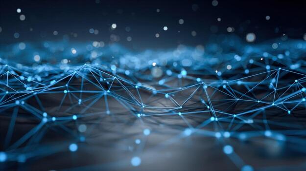 Abstract Network Connection Background with Blue Glowing Dots and Lines, Representing Digital Data Flow photo
