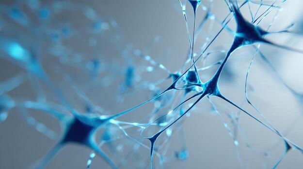 Neural Network Visualization Abstract Blue Neurons Connecting in a Complex System for Scientific Research photo