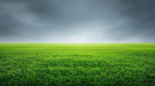 Lush Green Grass Field Under a Cloudy Sky A Serene and Natural Landscape Backdrop photo