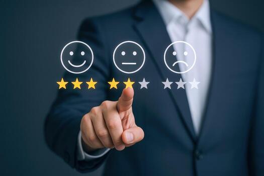 cliente realimentación ilustración hombre selecciona neutral clasificación, demostrando satisfacción y Servicio calidad evaluación proceso foto
