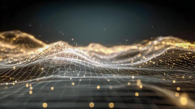 futurista resumen tecnología antecedentes con brillante partículas y digital estructura metálica superficie para moderno innovación foto