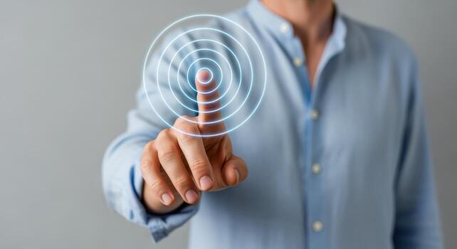 Man Interacting with Digital Interface Precision Targeting and Modern Technology Concept for Business Solutions photo