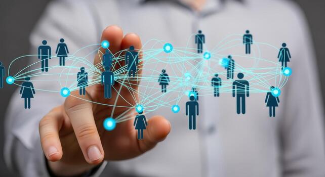 Human Resources Network Illustration Connecting People with Digital Technology for Global Business Reach and Opportunities photo