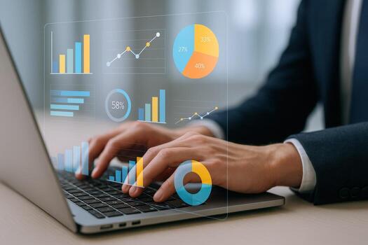 Business Analytics on Laptop Data Visualization, Financial Analysis, Stock Market Trends and Investment Strategy photo