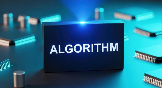 Algorithm Concept with Electronic Components and Blue Lighting for Technology Solutions and Innovation photo