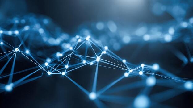 Abstract Network Connection Background with Blue Light, Representing Connectivity, Innovation, and Data Transmission photo