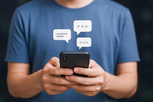 Man Using Smartphone for Messaging Online Communication, Mobile Technology, Social Media Engagement photo