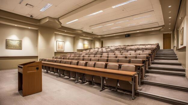 Empty Auditorium with Rows of Seats Ready for a Conference or Presentation photo