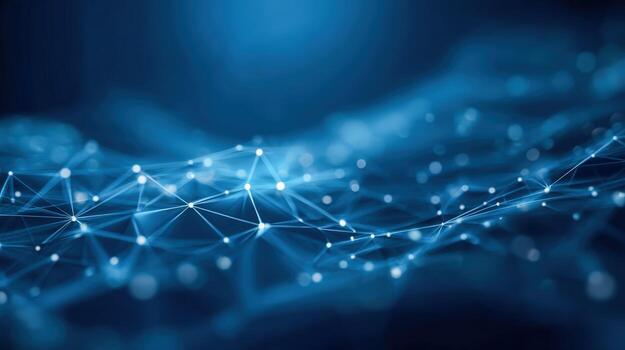 Abstract Network Connection Structure with Glowing Nodes on Dark Blue Background Represents Data Science photo