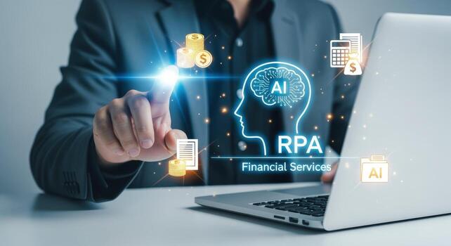 rpa y ai integración para financiero servicios automatización tecnología concepto con digital interfaz foto