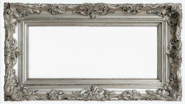 Elegant Silver Ornate Picture Frame with Intricate Details and White Space for Artwork or Photography photo