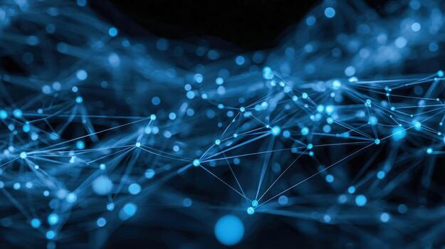 Abstract Blue Network Connection Data Nodes Interconnected, Communication System Technology Background photo