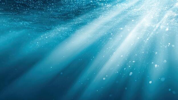 submarino luz de sol vigas resumen antecedentes sereno azul Oceano escena con ligero rayos y burbujas foto