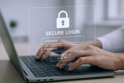 Secure Login Interface on Laptop with Padlock and User Authentication Fields for Cybersecurity photo