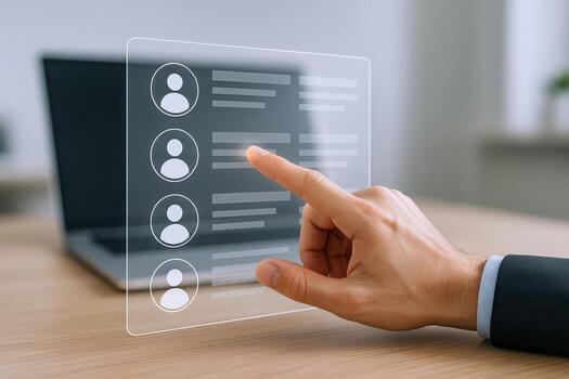 Candidate Selection Process Male Hand Interacting with Digital Interface for Recruitment and Human Resources photo