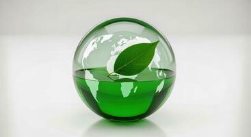 Respetuoso del medio ambiente mundo globo con verde líquido y hoja simbolizando sustentabilidad y ambiental conciencia foto