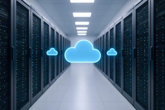 Data Center with Cloud Computing Concept Server Racks for Cloud Storage and Digital Network Infrastructure photo