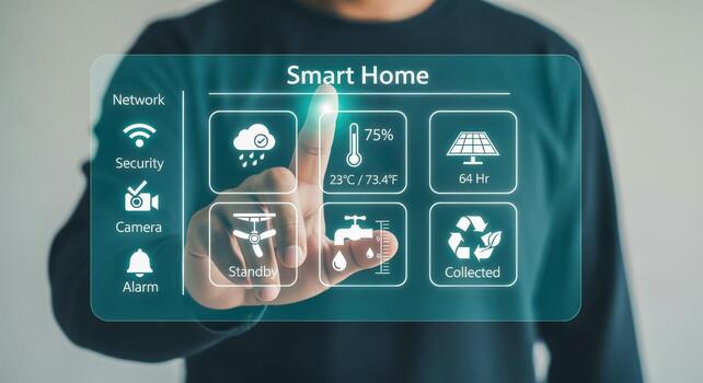 Smart Home Automation Interface Person Interacting with Energy Management and Control System photo