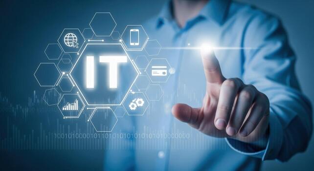 IT Professional Interacting with a Modern Information Technology Interface, Demonstrating Connectivity and Innovation in Digital Business photo