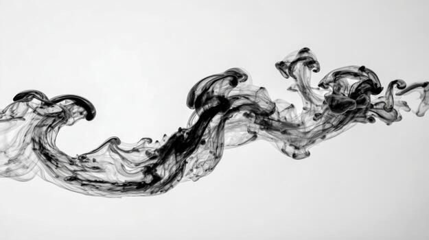Abstract Black Ink Swirls in Water Fluid Dynamics and Artistic Composition on White Background photo