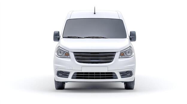 Front View of a White Delivery Van on a White Background for Commercial Use photo