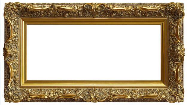 Ornate Gold Picture Frame with Intricate Details and Empty White Space for Artwork Display photo