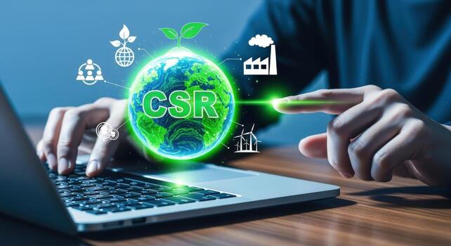 Corporate Social Responsibility Depiction of Sustainable Business Practices and Environmental Responsibility through Technology and Global Awareness photo