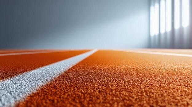 Close-up of a running track, emphasizing texture and leading lines, suitable for sports and fitness concepts photo