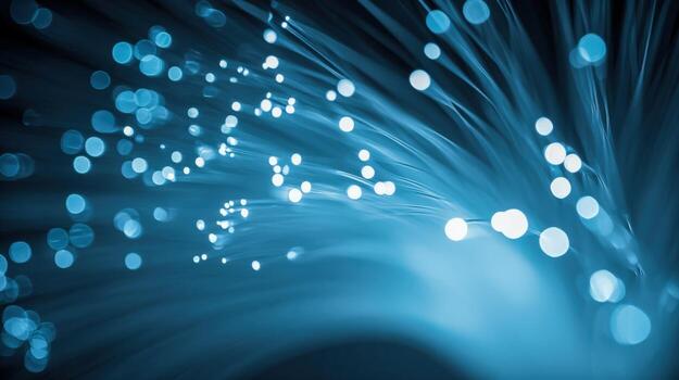 Fiber Optic Cables Creating Blue Light Effect Modern Technology and Communication Infrastructure Visual photo