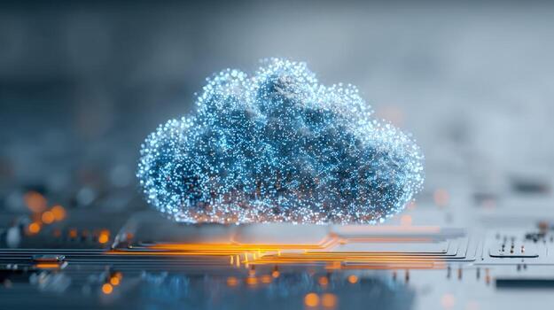Cloud Computing Technology Digital Cloud Data Storage and Processing on Circuit Board, Conceptual Background photo