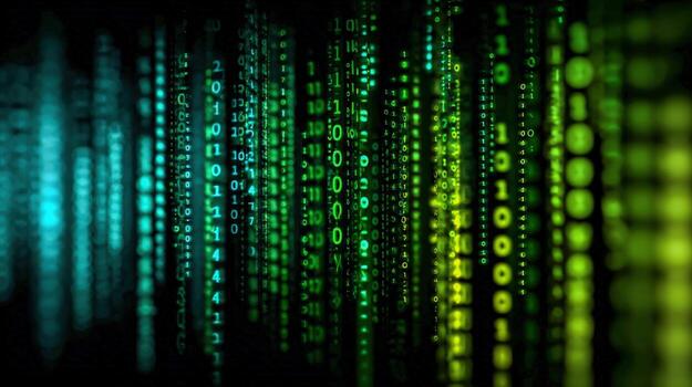 Abstract digital stream of binary code background featuring a futuristic data flow visualization photo