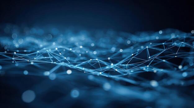 Abstract Technology Network with Blue Plexus Connections and Data Nodes for Digital Backgrounds photo