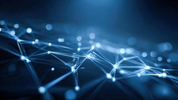 Abstract Network Connection Structure With Glowing Nodes and Lines, Representing Data Transmission and Digital Technology photo