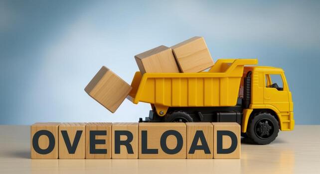 Overloaded Toy Dump Truck with Wooden Blocks Conveying a Metaphor for Excess and Overwhelmed Feelings photo