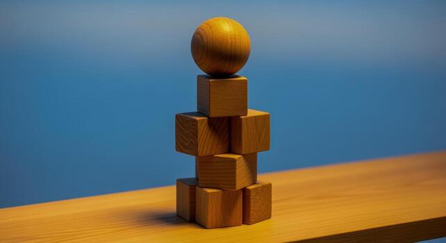 Abstract Geometric Composition with Wooden Blocks and Sphere for Conceptual Design and Creative Visuals photo
