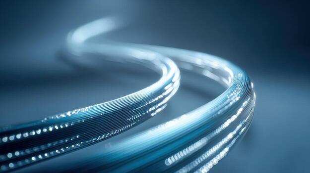 Fiber Optic Cable Curving with Glowing Data Stream, Technology, Connectivity, High Speed Internet photo