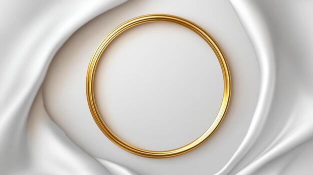 Elegant Gold Ring on Soft White Fabric Background for Luxury Branding and Design photo