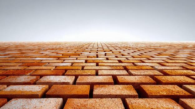 Red Brick Floor Perspective Architectural Detail and Textured Surface, Ideal for Backgrounds and Design Overlays photo